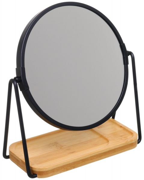 Зеркало косметическое круглое с деревянной подставкой 16,5х7,7 см черный 