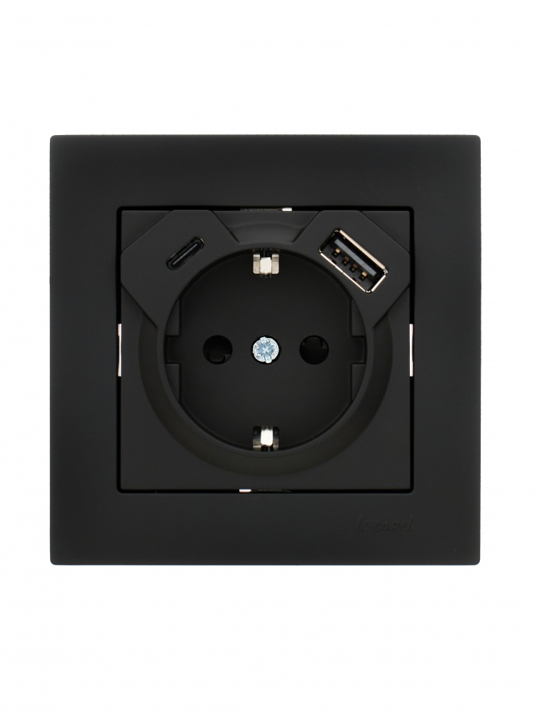 Розетка побутова + USB із заземленням Lezard Vesna IP20 чорний 742-4288-181TC