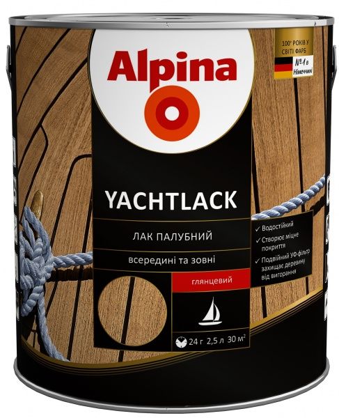 Лак YACHTLACK палубний Alpina шовковистий мат 0,75 л прозорий