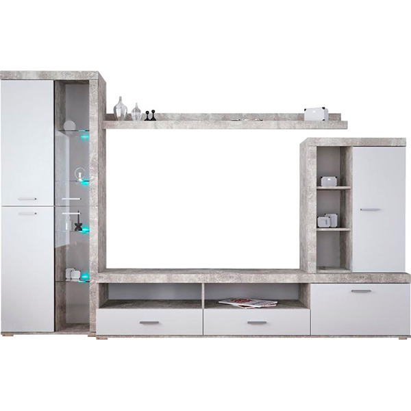 Стенка Club 3 2900x1904x480 мм бетон/белый глянец