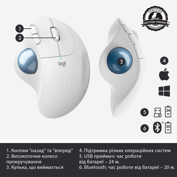 Мишка Logitech ERGO M575 white (910-005870) 