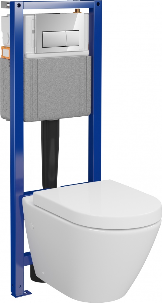 Комплект инсталляции Cersanit СЕТ C58 SYSTEM 40 механическая + подвесной унитаз MESTO глянцевый хром