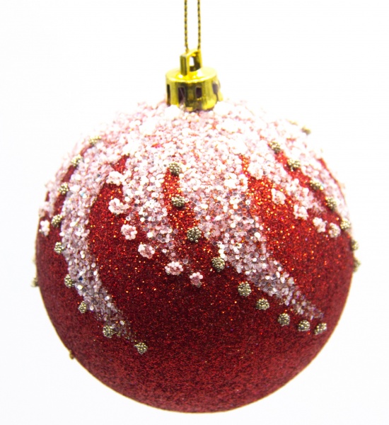 Шар Глиттер d100 100 мм красный/белый 1877