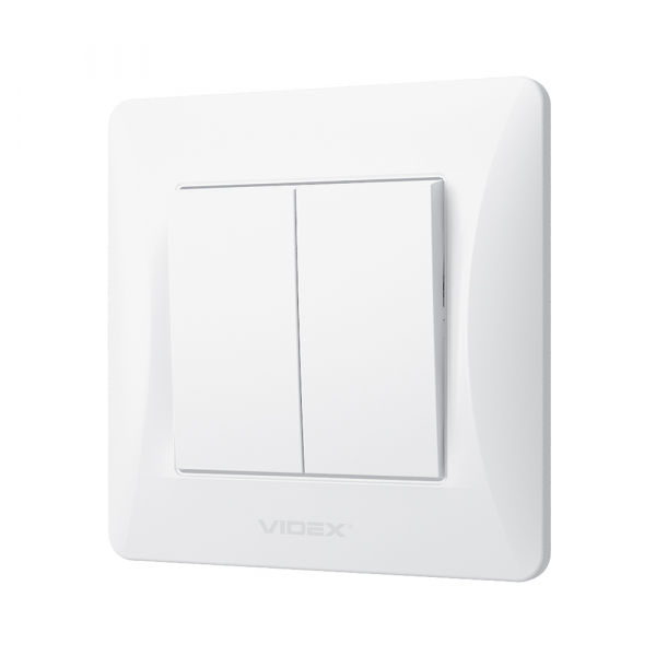 Вимикач двоклавішний Videx Binera без підсвітки білий VF-BNSW2-W