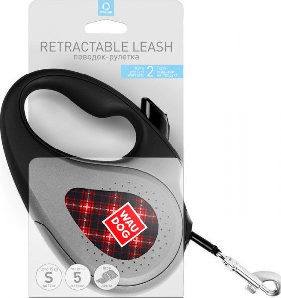 Поводок-рулетка WAUDOG с рисунком Шотландка S до 15 кг 5 м