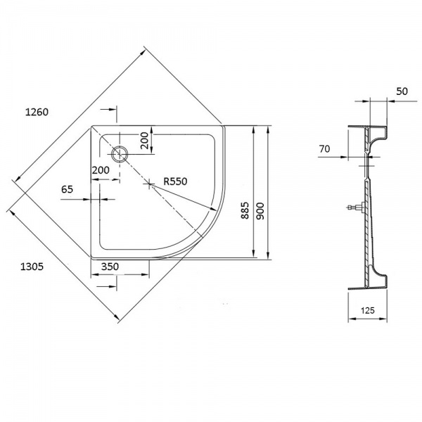 Поддон акриловый Ravak Merida 90 SL, R 550