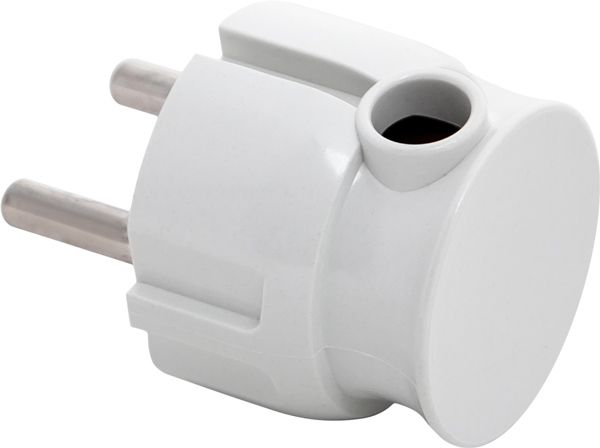 Вилка электрическая угловая LXL с заземлением 220В 16А IP20 пластик белый