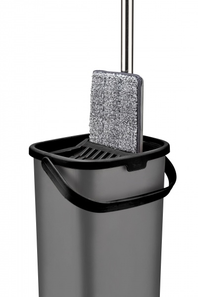 Набор для уборки для пола ведро вертикальное + швабра 2 в 1 серый 19 см 
