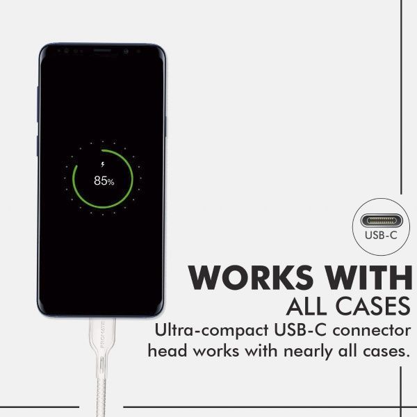 Кабель Promate USB Type-C – USB 0,25 м білий (powerbeam-25c.white) 