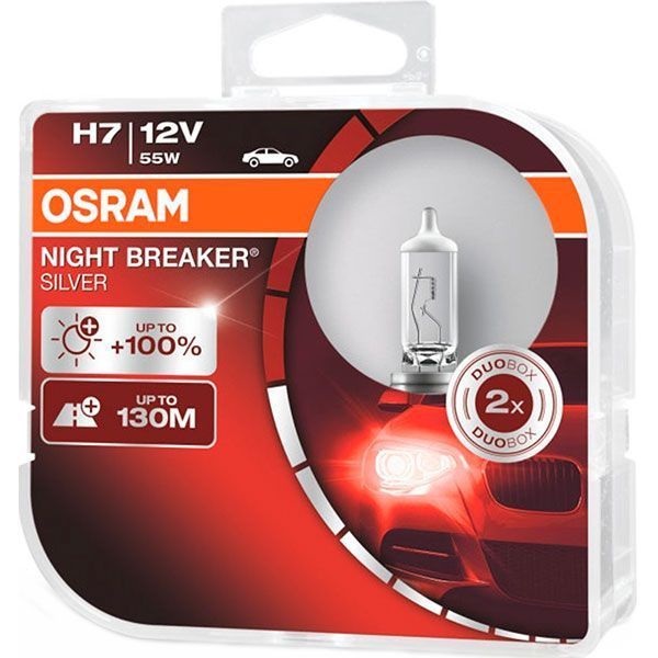 Лампа галогенная Osram Night Breaker Silver +100 (64210NBS ) 10X2 HardDuopet H7 PX29t 12 В 55 Вт 2 шт 3950