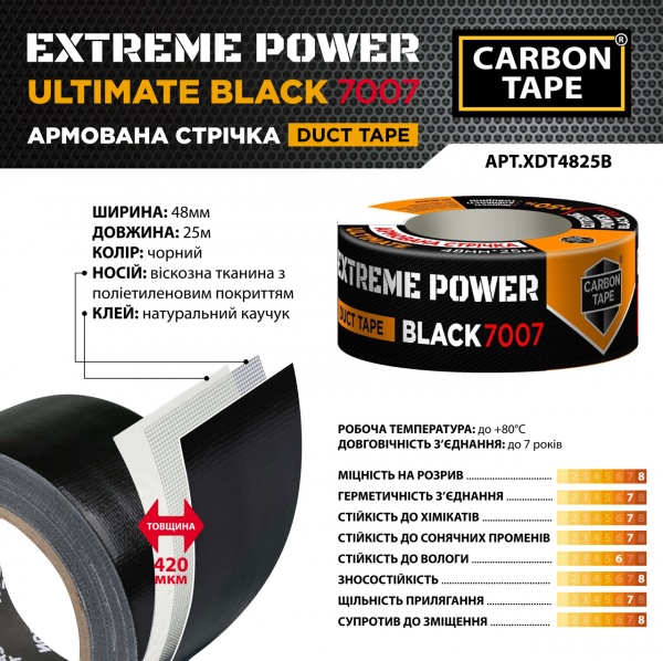 Армированная лента CARBON TAPE Extreme Power Black 7007 48 мм 25 м черный