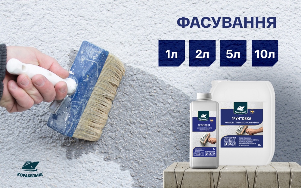 Грунтовка акриловая глубокопроникающая КОРАБЕЛЬНА 5 л