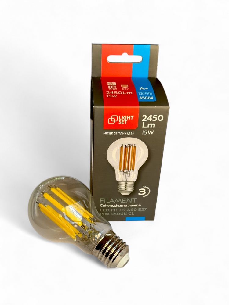 Лампа светодиодная LIGHT SET LS A60 15 Вт E27 4500 К 220 В прозрачная