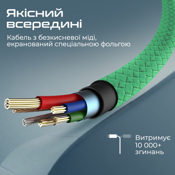 Кабель Promate xCord-Ai USB to Lightning 2А 1 м 1 м зеленый (xcord-ai.green) 