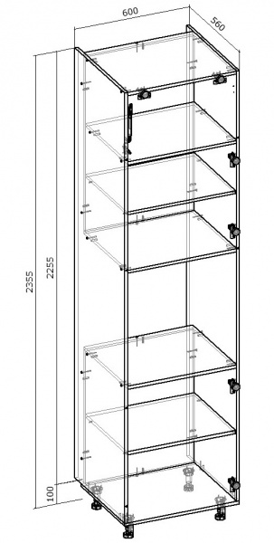Пенал под духовку 600x2140x560 мм орех темный 