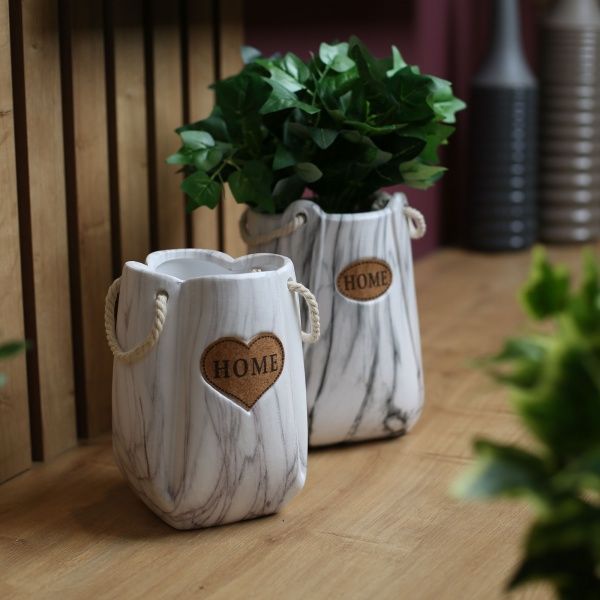 Кашпо керамическое Marble 16х16х23 см белый