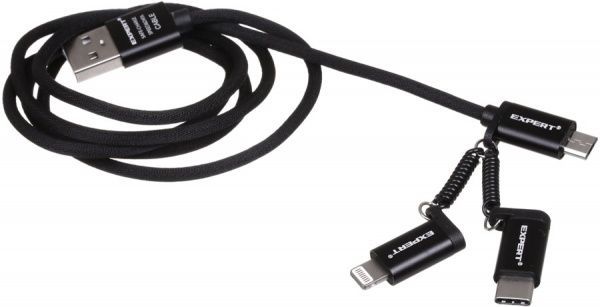 Кабель Expert Power Lightning – USBUSB Type-C – USBUSB – microUSB 1 м черный (EC-D01MLCBK) 3-в-1