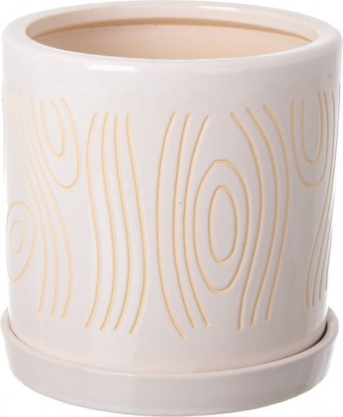 Горщик Viet Thanh Ceramic з блюдцем циліндр з різьбою 19х18 см VT.11155-2 круглий білий 