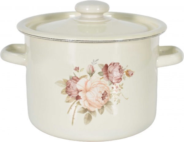 Кастрюля с крышкой эмалированная цилиндрическая 5,5 л Роза Idilia