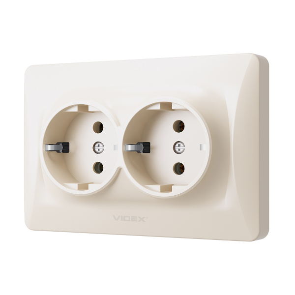 Розетка подвійна із заземленням Videx Binera IP20 кремовий VF-BNSK2G-CR