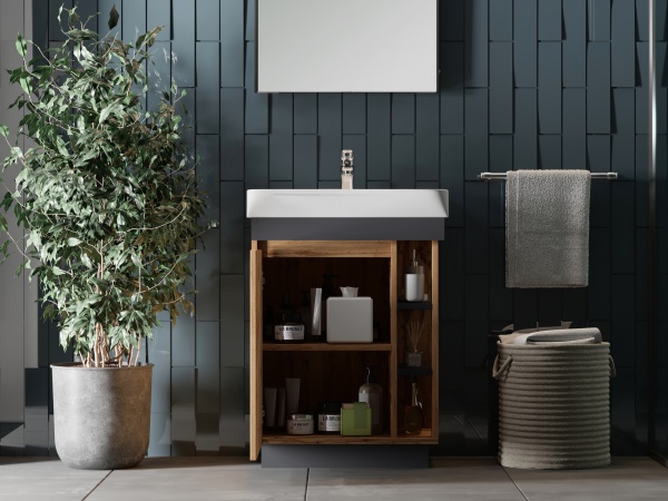 Тумба підлогова ЮВЕНТА Utah Ut-60 дуб вотан з умивальником Neon-60