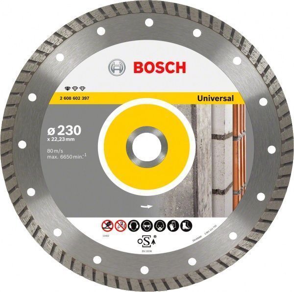 Диск алмазний відрізний Bosch Professional for Universal Turbo 230x2,0x22,2 армований бетон 2608602397