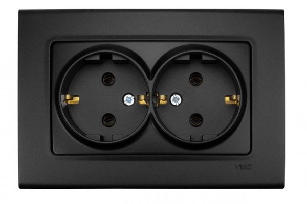 Розетка двойная с заземлением Viko Linnera Life без шторок без крышки черная ночь