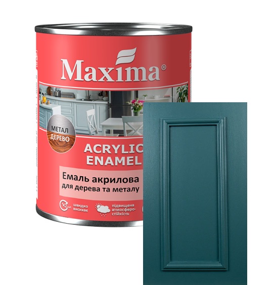 Эмаль акриловая универсальная Maxima для дерева и металла королевский зеленый шелковистый мат 0,75л