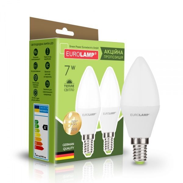 Лампа светодиодная Eurolamp Eco 2 шт./уп. 7 Вт CA37 матовая E14 220 В 3000 К MLP-LED-CL-07143(Е) 