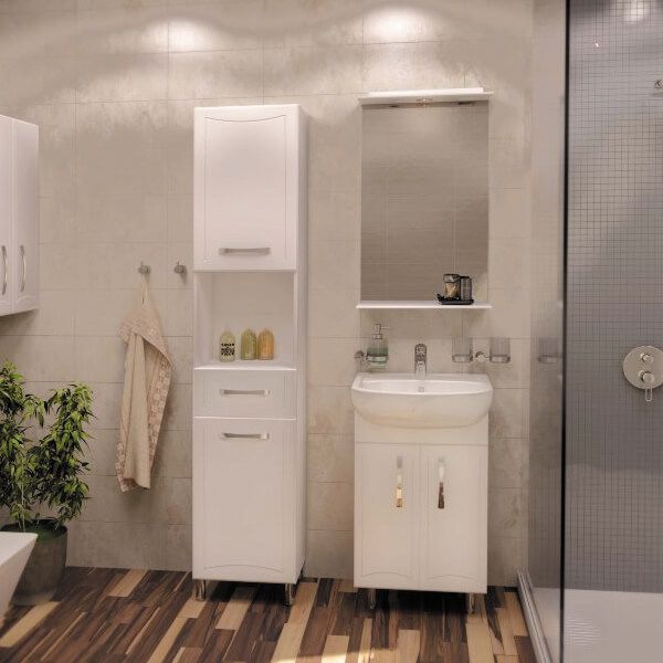 Дзеркало Aqua Rodos Decor 50 біле з підсвічуванням та полицею 