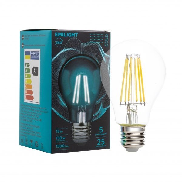 Лампа світлодіодна Emilight FIL CL A60 15 Вт E27 4000 К 220 В прозора 