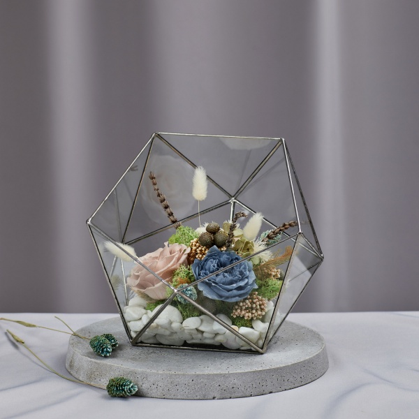 Флораріум Floretta Ніжність перлів (з живими стабілізованими квітами 24x24 см)