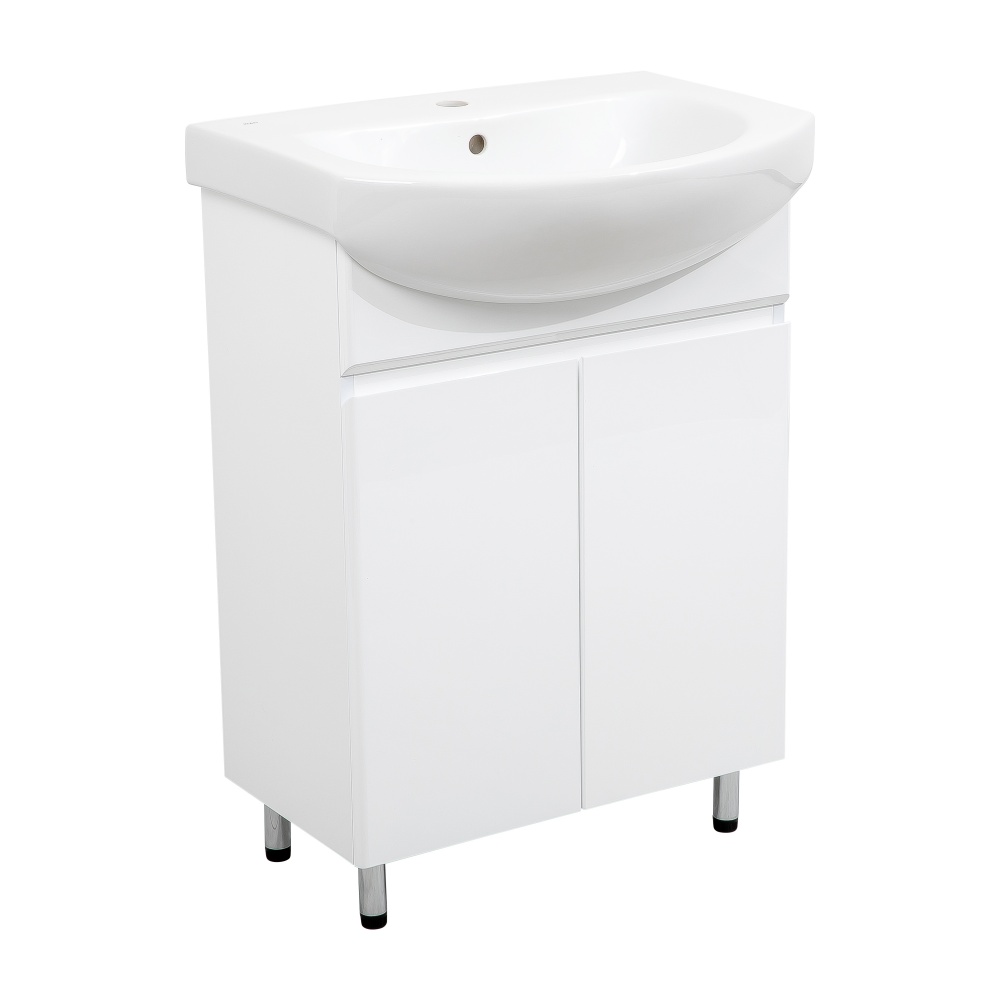 Тумба напольная Aqua Rodos LEO белый глянец с умывальником Руна 70 см