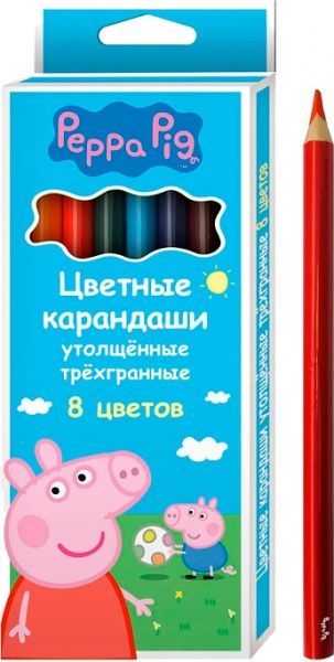Олівці кольорові потовщені Свинка Пеппа 8 кольорів Перо