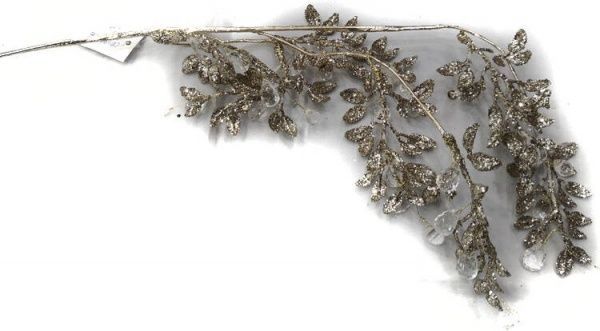 Декорация новогодняя Ветка спадающая с листьям и кристалами 60 см EPI-CD1189-S60L60 