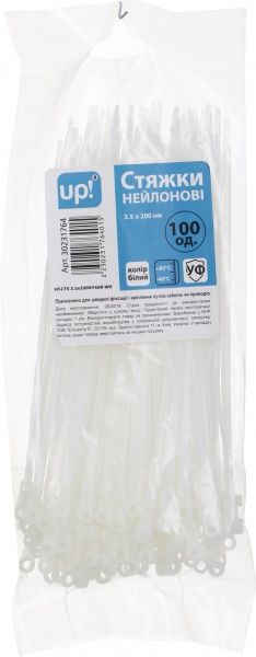 Стяжка кабельная UP! (Underprice) с кольцом 200x3.5 мм 100 шт. белый 
