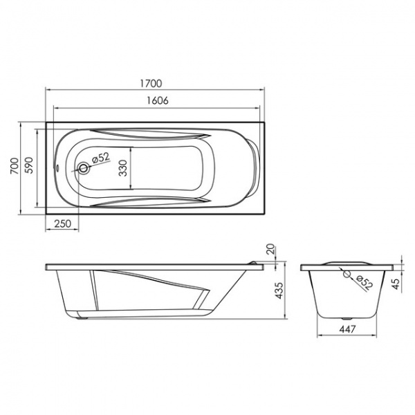 Ванна акрилова Imprese Safir 170 170х70 см 