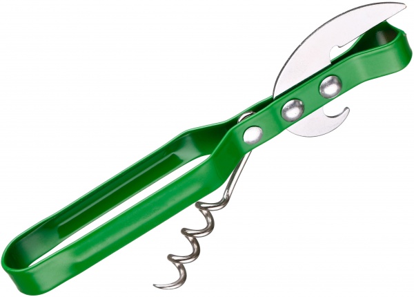 Відкривачка для консервних банок металева універсальна зі штопором