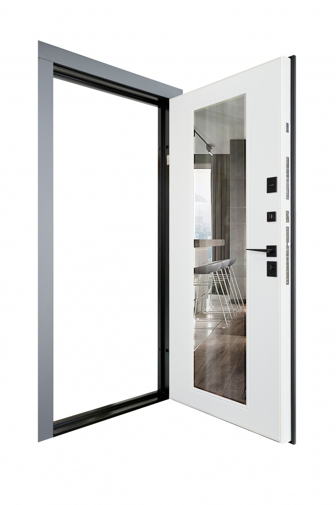 Дверь входная Abwehr КС (562+544) 086R (АСФ)+(СМБ) зеркало асфальт / белый супермат 2050х860 мм правая