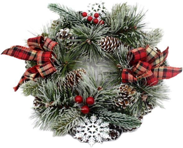 Венок новогодний декорированный бантами, шишками и снежинками d300 мм W01-1291/4 