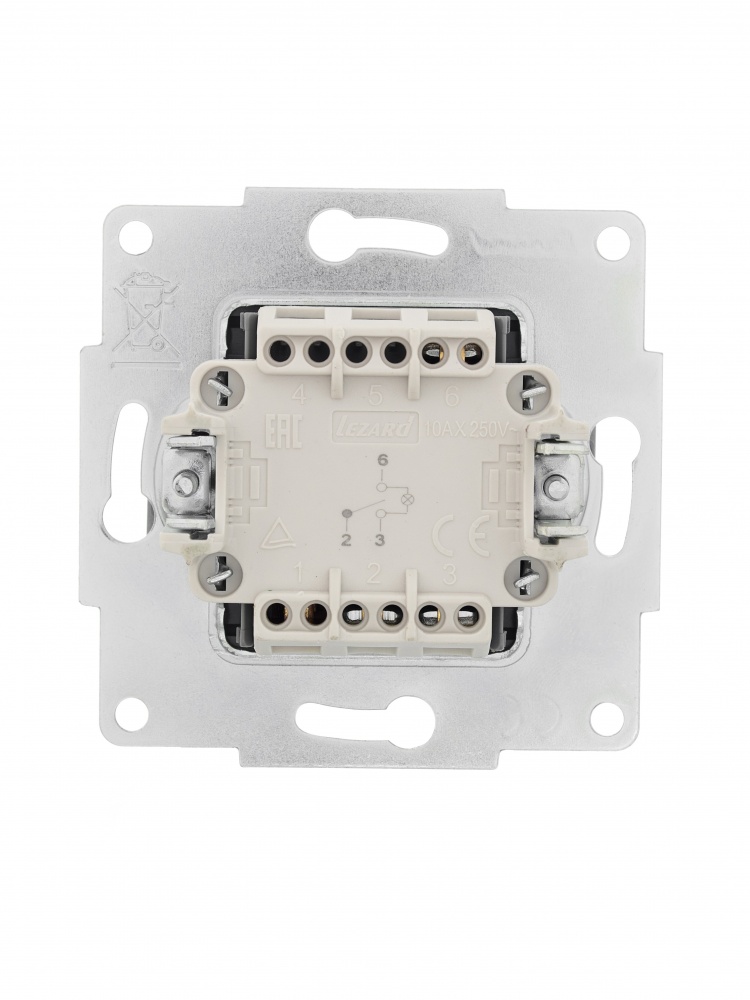 Выключатель проходной одноклавишный Lezard Vesna с подсветкой серый 742-3588-114