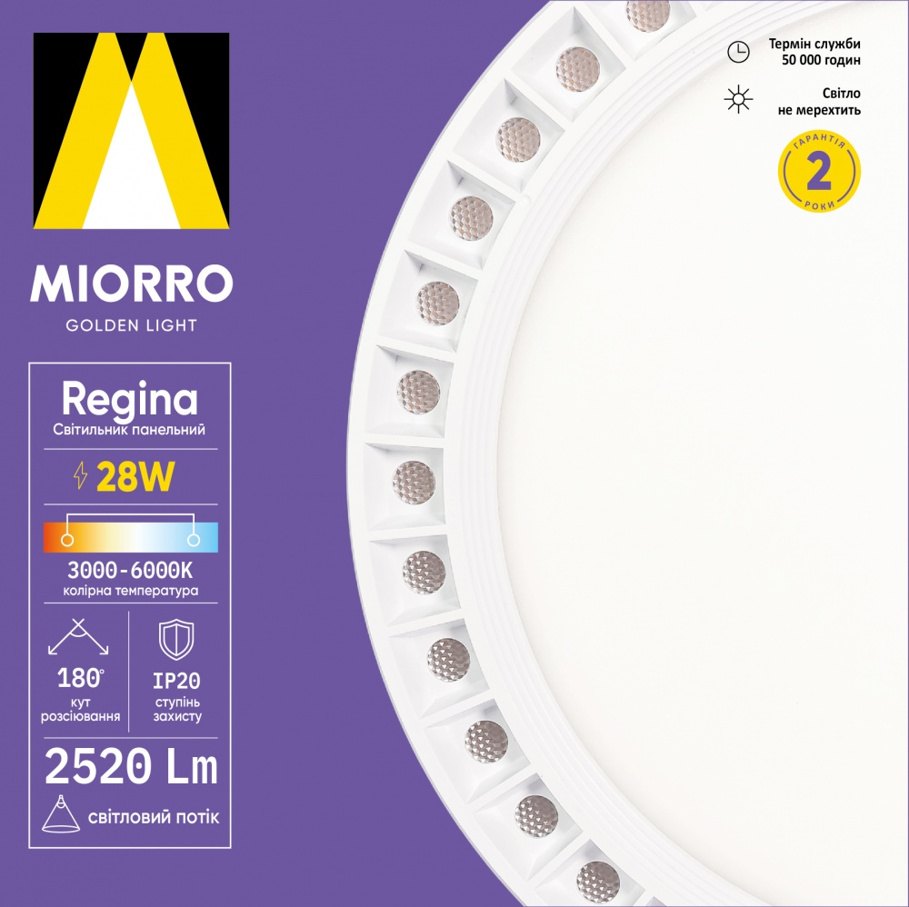 Світильник стельовий Miorro Led Regina 3000-6000K 2520Лм Ø280 пластик 28 Вт білий 51-312-010