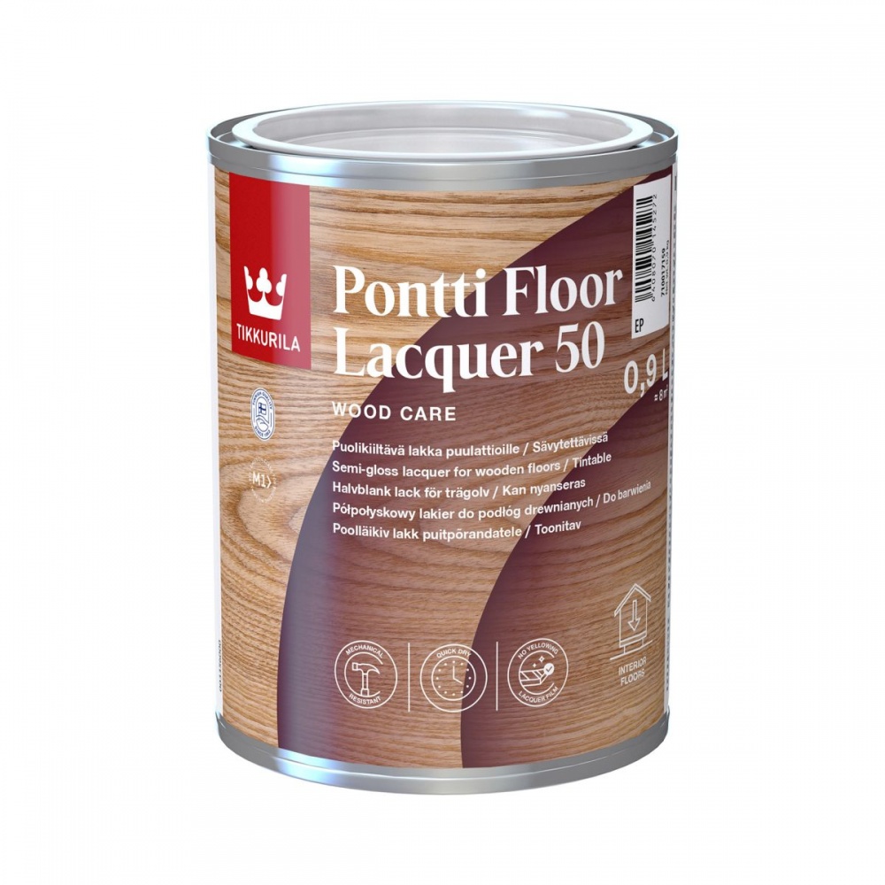 Лак Pontti Floor Laquer 50, база EP TIKKURILA полуглянец бесцветный 0,9 л 0,934кг