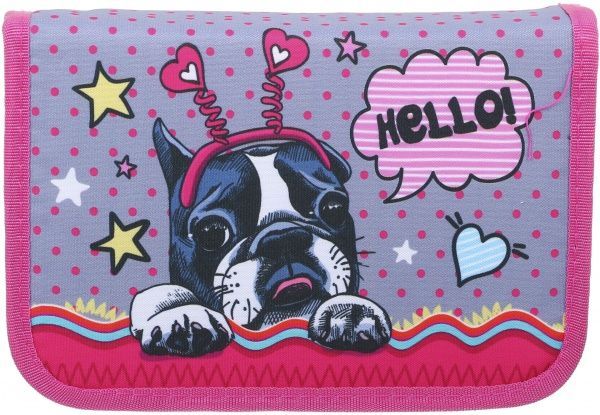 Пенал школьный Песик серо-розовый