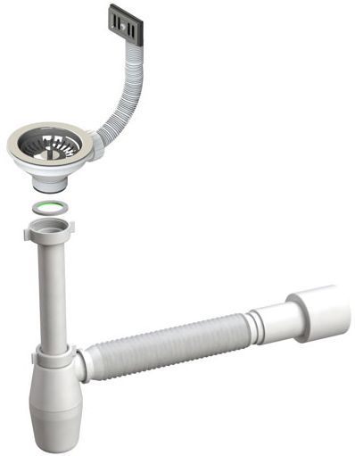 Сифон для кухонной мойки Bonomini 1 1/2 со сваренной гофрой d40 / 50, выпуск d114, винт пластик, пер