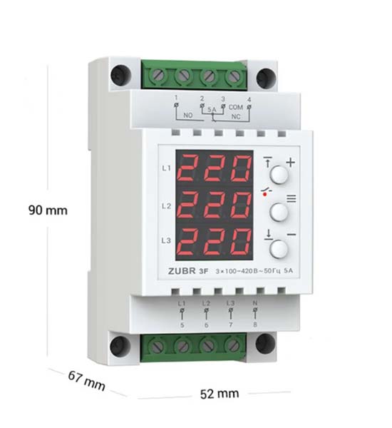 Реле напруги трифазне  ZUBR 5 А F3