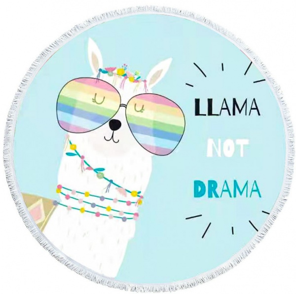 Рушник пляжний Llama not drama 150x150 см блакитний із принтом 