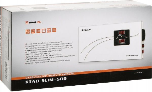 Стабілізатор напруги REAL-EL STAB SLIM-500, white (REAL-EL)