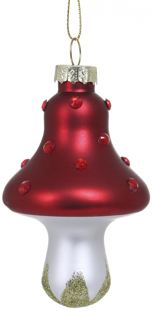 Подвеска стеклянная грибочек 9 см красный EBG14H314