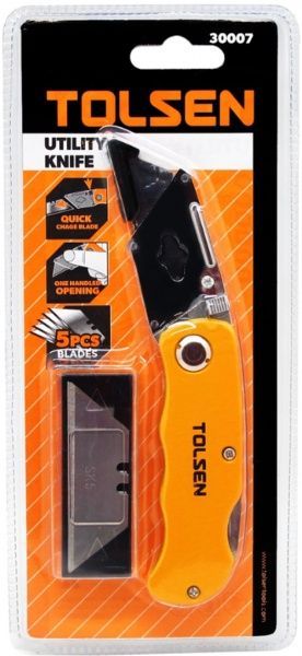 Нож Tolsen складной трапеция алюминиевый 5 лезвий SK5